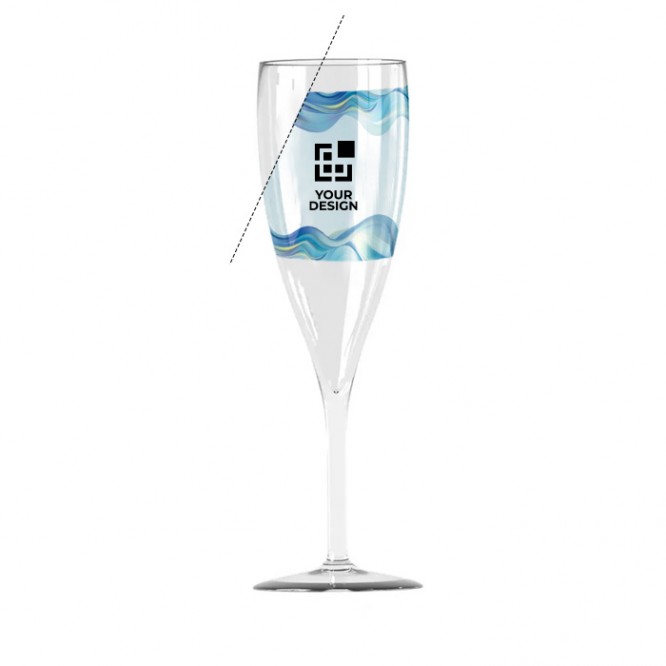 Bicchieri con logo da spumante o champagne vista area di stampa