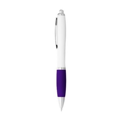 Penna a sfera con morbida impugnatura colorata color viola vista laterale