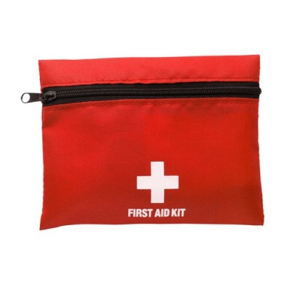 Piccolo kit di pronto soccorso con logo color rosso prima vista