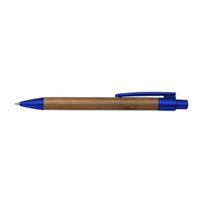 Penna in bambù con dettagli colorati color blu seconda vista