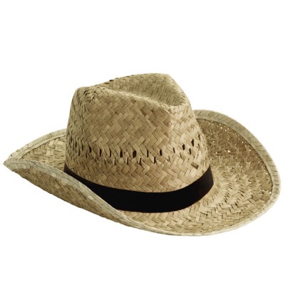 Cappello di paglia per l'estate con nastro personalizzato color nero prima vista