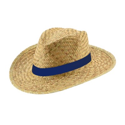 Cappelli di paglia con logo per la spiaggia color blu