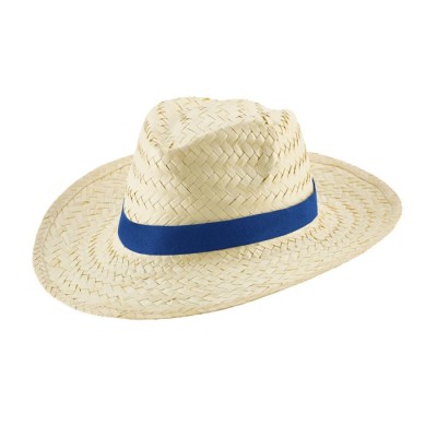 Eleganti cappelli di paglia con nastro color blu