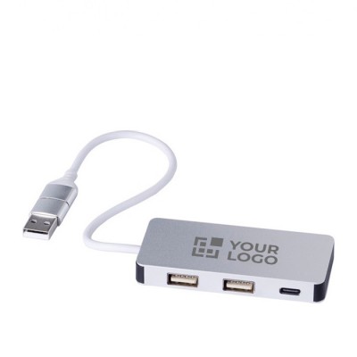 Hub USB in alluminio riciclato con 2 porte USB A e 1 porta USB C