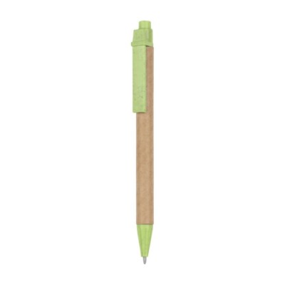 Penna biro con corpo in cartone e dettagli colorati color verde prima vista