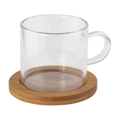 Piccola tazza in vetro con piattino in bambù