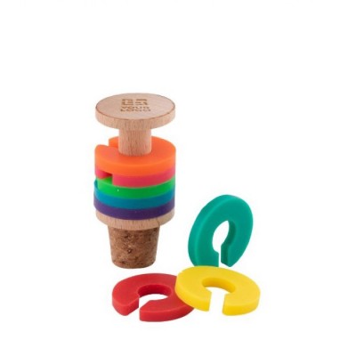 Tappo in sughero e legno con anelli identificativi colorati in silicone