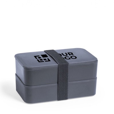 Lunch box con doppio scomparto e posate color blu con logo