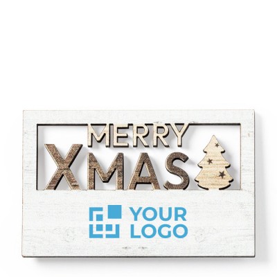Magnete in legno con messaggio natalizio vista area di stampa