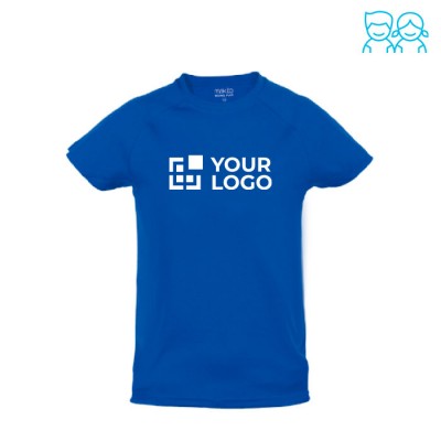 Colorate magliette sportive con logo colore blu