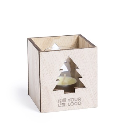 Candela personalizzata con design natalizio color legno chiaro 