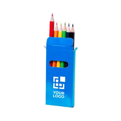 Scatola colorata con 6 matite per disegnare color blu