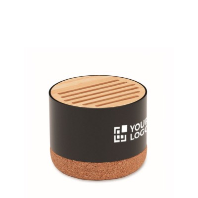 Altoparlante wireless cilindrico con base in sughero e top in bambù