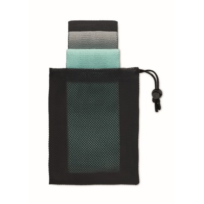 Set con 3 fasce elastiche personalizzabili con sacchetto color nero