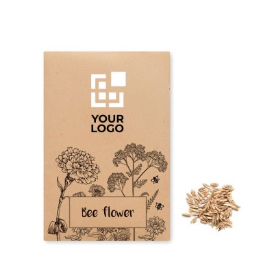 Bustina con semi di fiori d'ape vista area di stampa
