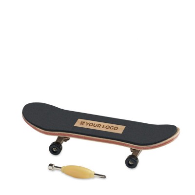 Mini skateboard da dita in legno d'acero con ruote in ABS vista area di stampa