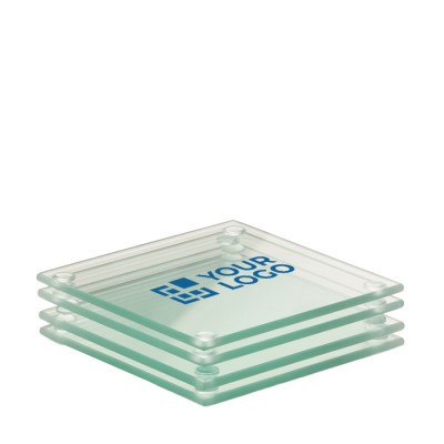 Set di 4 sottobicchieri di vetro con logo vista area di stampa