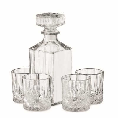 Elegante bottiglia in vetro con 4 bicchieri abbinati