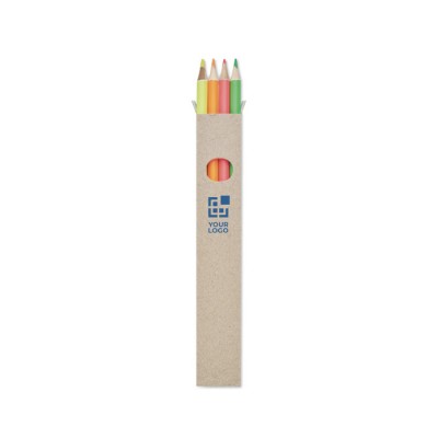 Scatolina con 4 matite colorate fluorescenti vista area di stampa