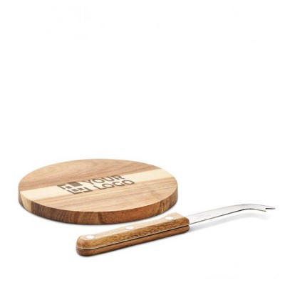 Tagliere per formaggi in legno di acacia con coltello in acciaio inox