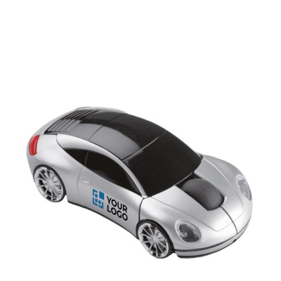 Mouse pubblicitario senza fili in forma d'auto colore argento opaco