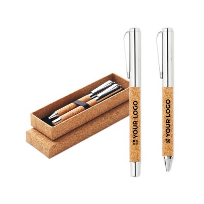 Roller e biro personalizzate in sughero color legno