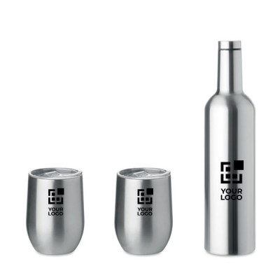 Bottiglia personalizzata con bicchieri colore argento opaco