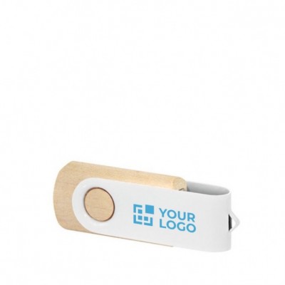 USB in legno chiaro con clip bianco personalizzato