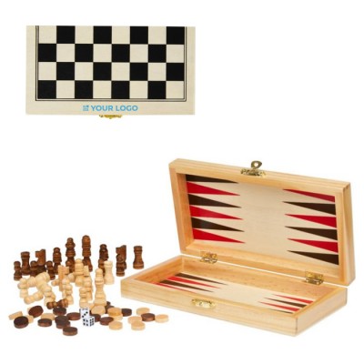 Set per scacchi, dama e backgammon in legno di pino  pregiato