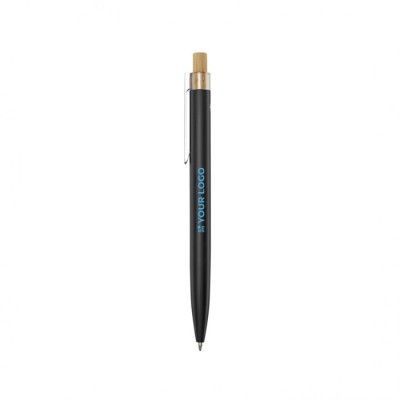 Penna in alluminio e bambù con dettaglio trasparente e inchiostro blu