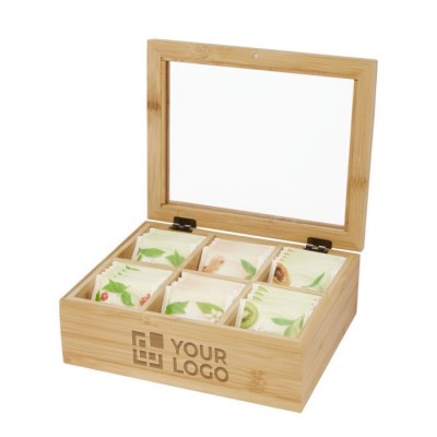 Box personalizzato per 36 bustine di tè color legno chiaro