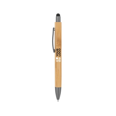 Penna in bambù con clip metallica e punta touch refill nero