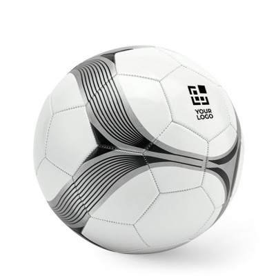 Pallone da calcio bianco con striscia nera e grigia misura 5