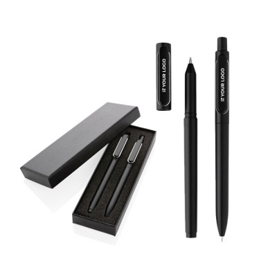 Coppia di penne aziendali con custodia color nero vista area di stampa