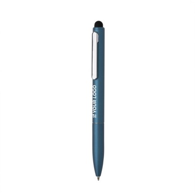 Penna in alluminio riciclato con gommino touchscreen e inchiostro blu