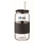 Bicchiere con cannuccia in vetro, tappo e fascia in silicone 550ml