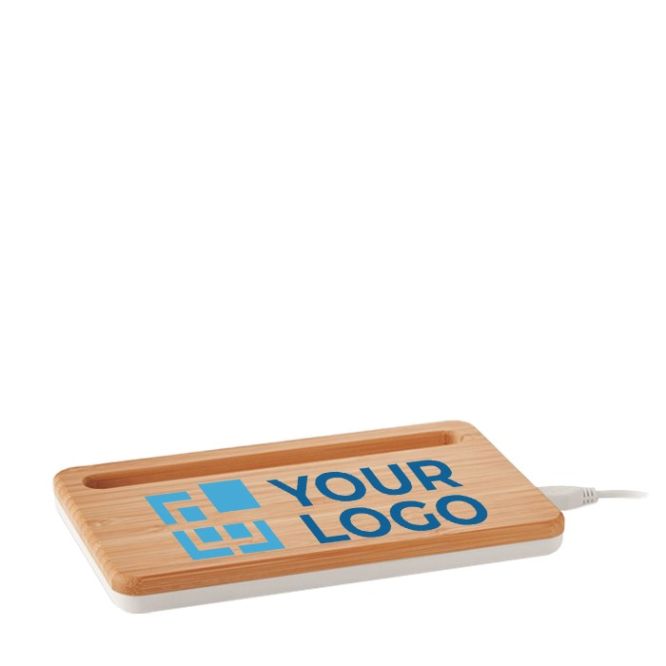 Caricatore wireless personalizzato in bambù color biano