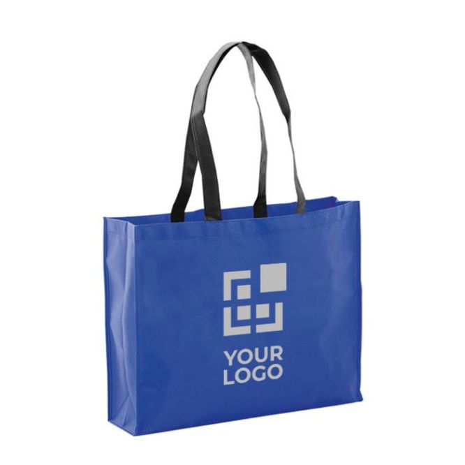 Shopper con logo dai manici lunghi e neri vista area di stampa