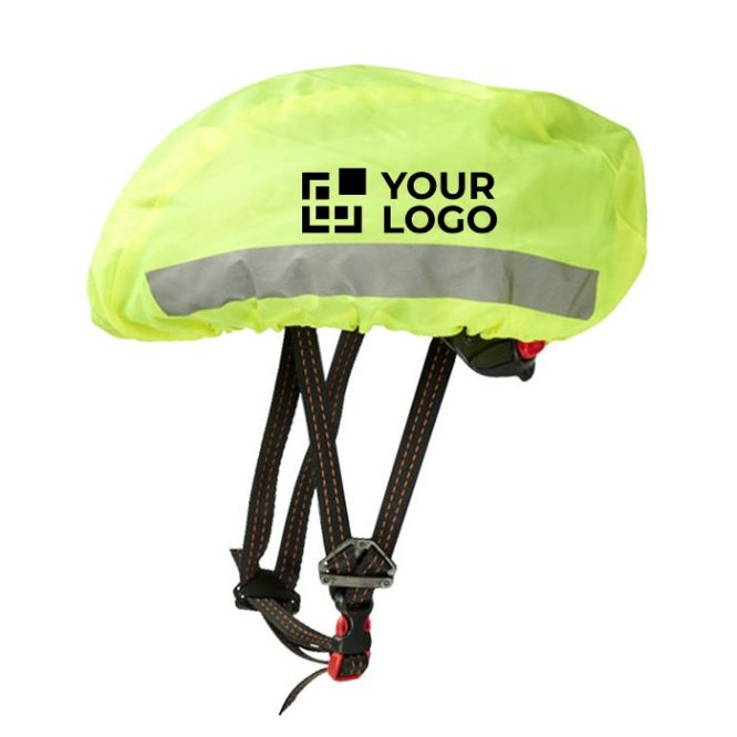 Copri casco riflettente e impermeabile vista area di stampa