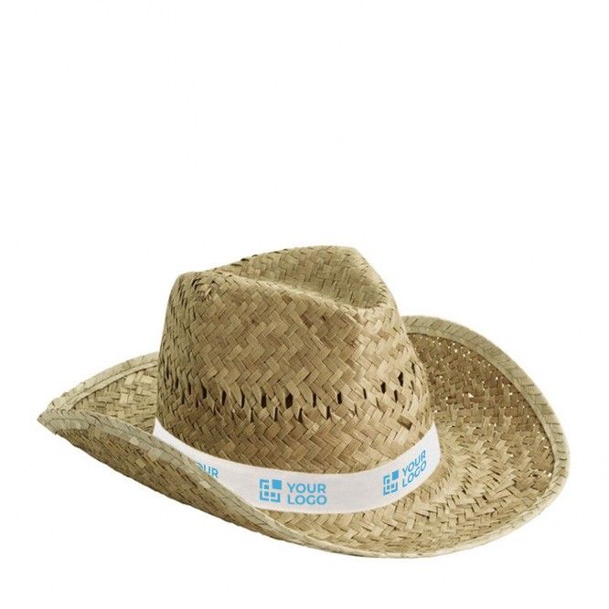 Cappello di paglia per l'estate con nastro personalizzato vista area di stampa