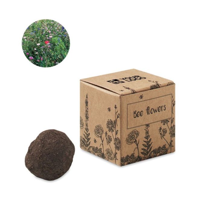 Kit per la coltivazione di fiori d'ape in scatola di cartone vista area di stampa