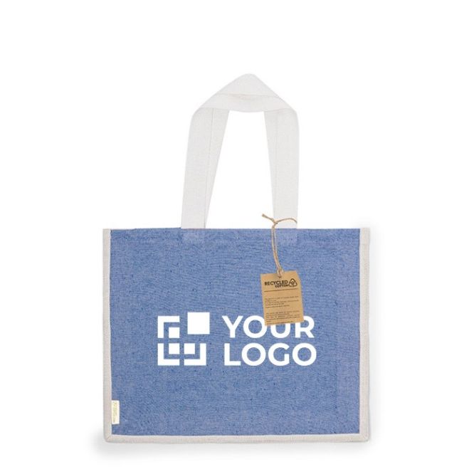 Borsa in cotone riciclato e iuta con manici lunghi 140g/m².