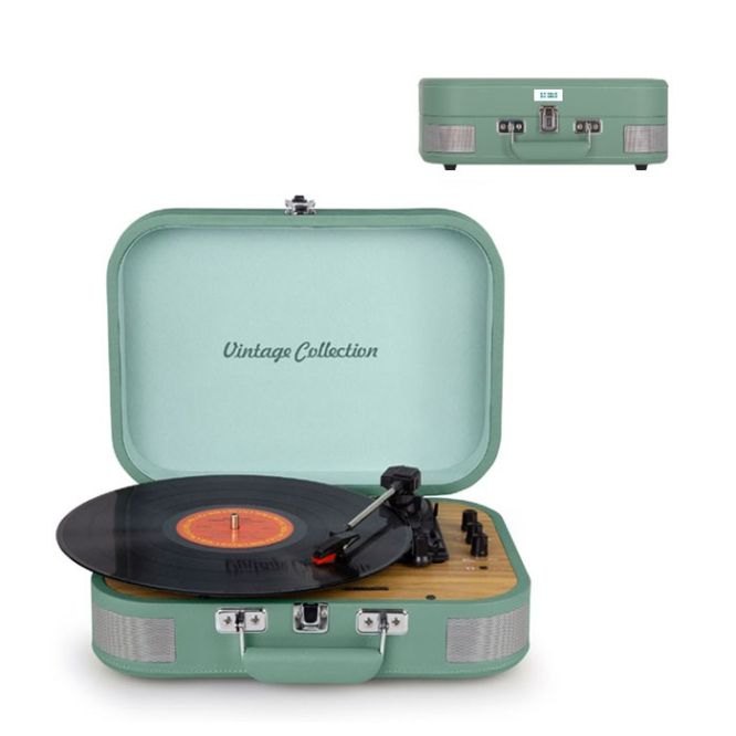 Giradischi in stile vintage con bluetooth, porta AUX e porta USB color lime seconda vista