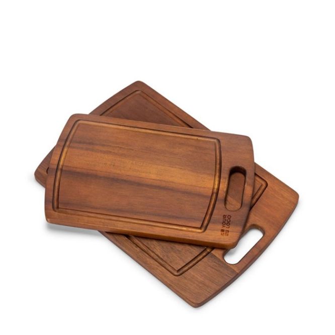 Set di 2 taglieri in legno di acacia con impugnatura e incavo