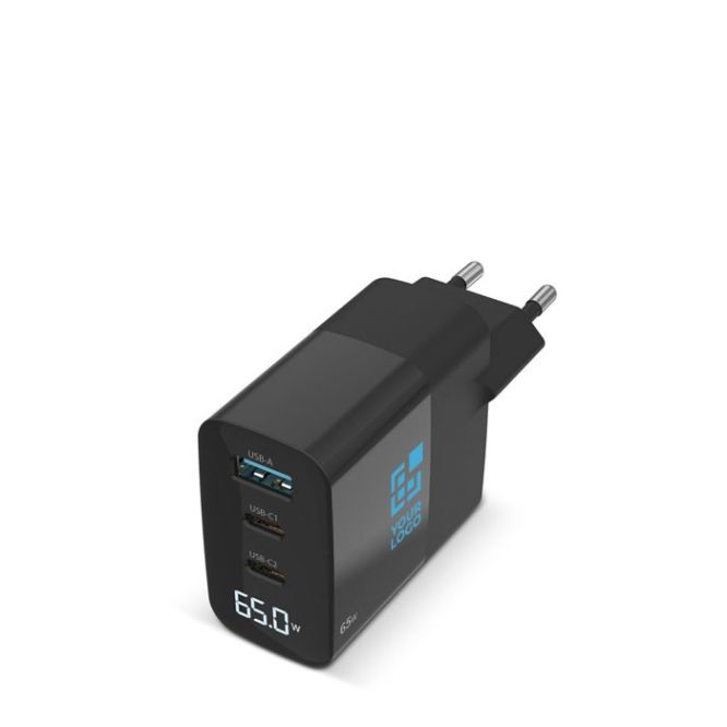 Presa da muro da 65W per caricare più dispositivi con schermo LED color nero