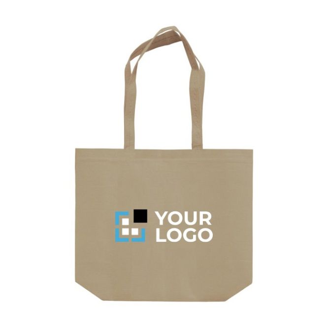 Borsa ecologica in rPET 100 g/m² con manici lunghi e soffietto color beige seconda vista