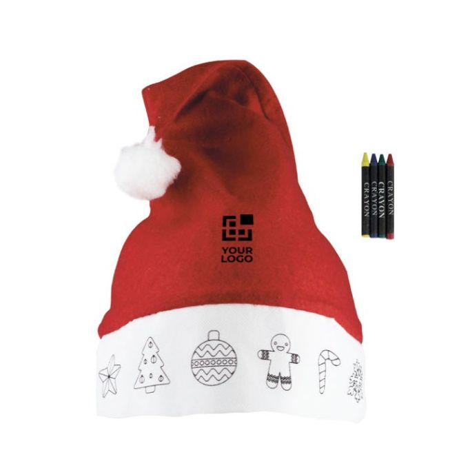 Cappello di Babbo Natale con disegni da colorare con 4 colori a cera