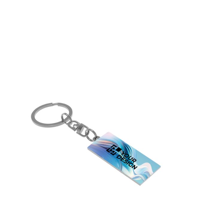 Portachiavi metallico rettangolare personalizzabile a colori ambo lati