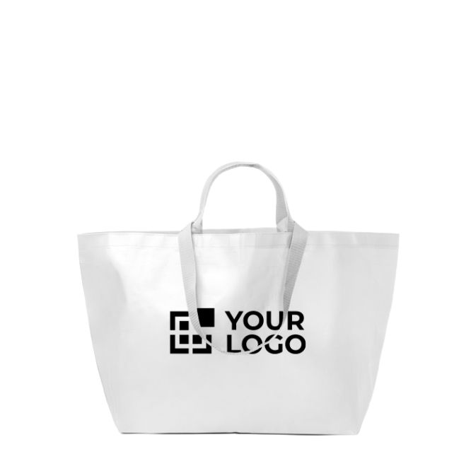 Borsa riutilizzabile con soffietto e manici rinforzati in plastica woven