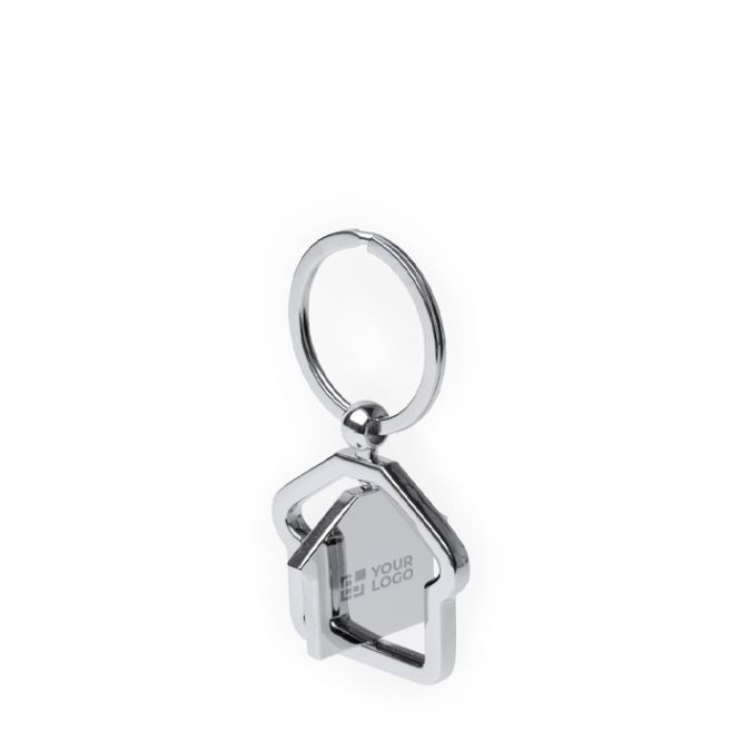 Portachiavi metallico girevole a forma di casa con ampia area di marcatura